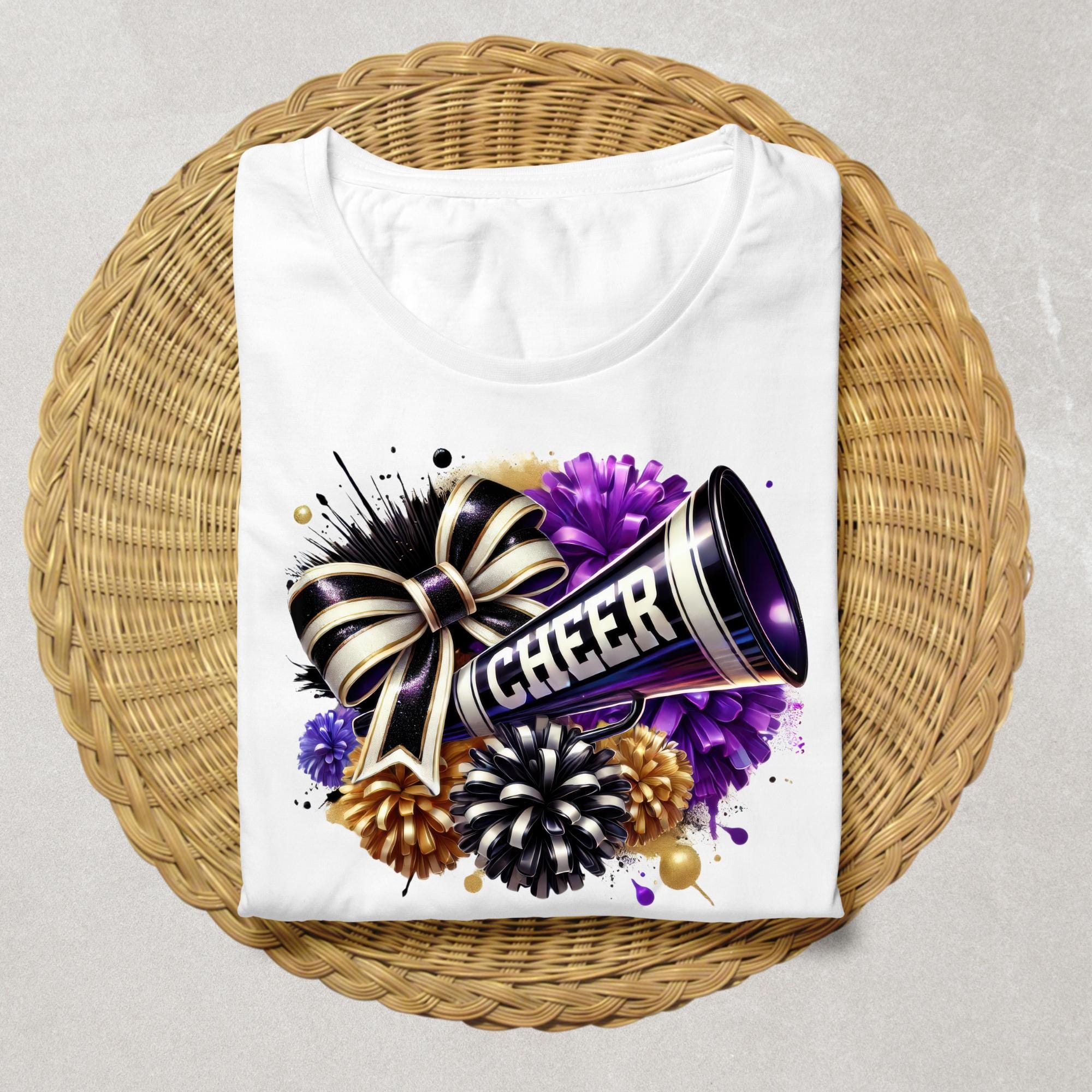 Cheer Black Purple Metallic Gold, Cheer Megaphone, Cheer Coquette Bow ...