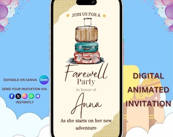 Invitación de vídeo de despedida animada, Plantilla de invitación de fiesta de despedida, Invitación de mudanza, Fiesta de jubilación, Invitación de despedida, Fiesta G.Bye