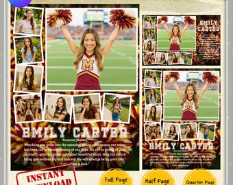 Senior Yearbook Ad Template, High School Yearbook Ad Template, Cheer Theme Graduation Template, BurgundyGoldWhite Tribute, Editable Yearbook