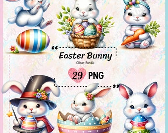 29 Paashaas clipart bundel, Pasen clipart, Bunny PNG transparante achtergrond, aquarel clipart, sublimatie, commercieel gebruikt