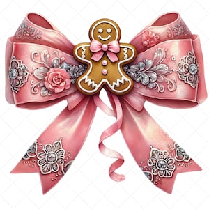 Christmas Coquette Bow PNG, Christmas Png, Pink Christmas, Christmas Bow, Christmas Sublimation, Gingerbread Bow PNG, Girly Christmas design
