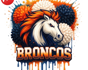 Cheer Broncos Clipart, Orange Navy Blue White Pom Pom PNG, Broncos Football Clipart, Animal Mascot PNG, Football Game Day, Digital Download