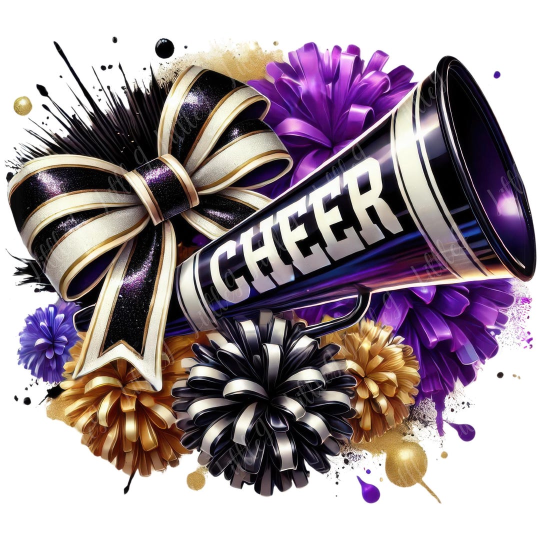 Cheer Black Purple Metallic Gold, Cheer Megaphone, Cheer Coquette Bow ...