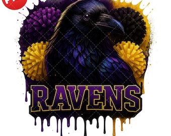 Cheer Ravens Clipart, Purple Black Metallic Gold Pom Pom PNG, Ravens Football Clipart, Animal Mascot, Football Game Day, Digital Download