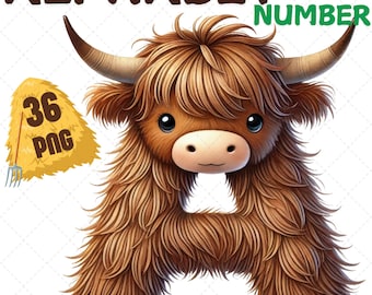 36 letras de vaca de las tierras altas PNG, lindo alfabeto clipart, alfabetos y números PNG, letras lindas, alfabeto PNG,, vaca de las tierras altas clipart, lindo rústico