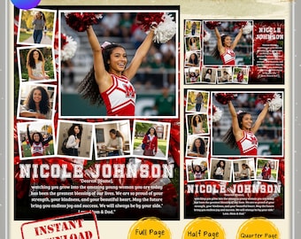 Senior Yearbook Ad Template, High School Yearbook Ad Template, Cheer Theme Graduation Template, Red White Tribute, Editable Yearbook