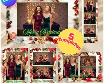 Christmas Photobooth Template, White Wood Xmas Photobooth Frame, Canva Editable Photobooth, Holiday Party Photo Strip, 3 Sizes 5 Templates