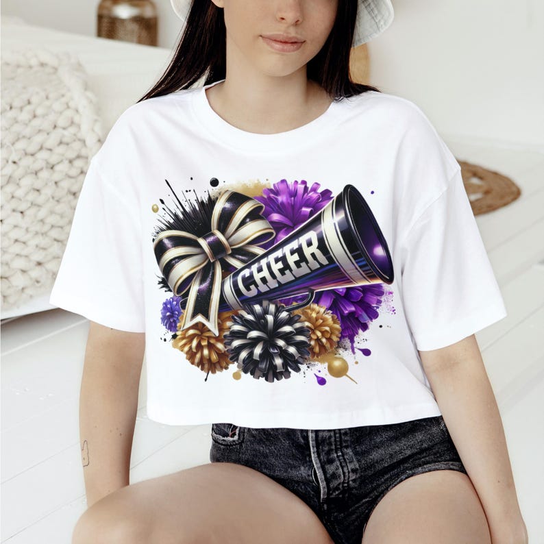 Cheer Black Purple Metallic Gold, Cheer Megaphone, Cheer Coquette Bow ...