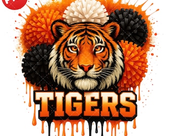 Cheer Tigers Clipart, Orange Black White Pom Pom PNG, Tigers Football Clipart, Animal Mascot, Football Game Day Design, Digital Download