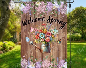 12"x18" Garden Flag Sublimation Design, Welcome Spring Garden Flag, Digital Design, Digital Download, Garden Decor, PNG File, Spring Art