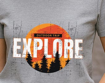 Maglietta "Esplora avventure all'aria aperta" per gli amanti della natura, abbigliamento da escursionismo, campeggio e viaggi - Maglietta