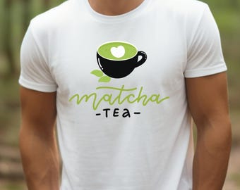 Camiseta Matcha Lover - Linda camiseta gráfica de chá Matcha - Presente de chá verde para entusiastas de chá - Design de camiseta Matcha orgânico - Camiseta