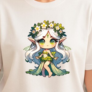Nymph T-Shirt | Cute Chibi Nature Spirit DND Tee | Fantasy Forest Fae RPG Shirt | Whimsical Gift for Dungeons & Dragons Fans