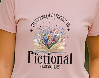 Maglietta "Emotivamente legata ai personaggi di fantasia" - Maglietta floreale per amanti dei libri