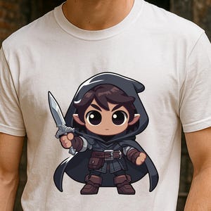 Rogue T-Shirt | Cute Chibi Stealth Assassin DND Tee | Fantasy Thief RPG Character Shirt | Fun Gift for Dungeons & Dragons Fans