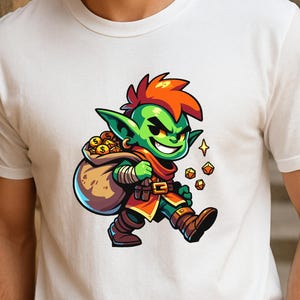 Goblin Loot T-Shirt | Funny Chibi Thief DND Tee | Mischievous Fantasy Rogue Shirt | Cute RPG Gift for Dungeons and Dragons Fans