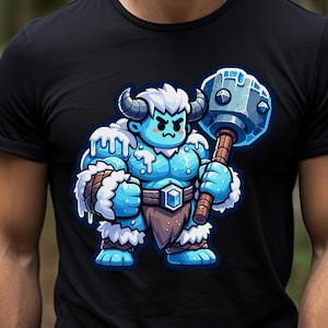 Frost Giant Berserker T-Shirt | Angry Ice Chibi DND Monster Tee | Fantasy Barbarian RPG Shirt | Cool Gift for Dungeons & Dragons Fans