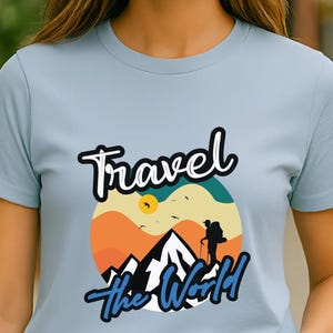 Travel the World Hiking Adventure T-Shirt Vintage Mountain Graphic Tee Outdoor Exploration Apparel for Travelers and Adventurers - T Shirt