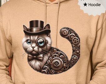 Steampunk Cat with Gears Design,Fantasy Steampunk Artwork,Retro Futuristic Cat Graphic,Gift for Steampunk Fans, Cat Lovers & RPG Players