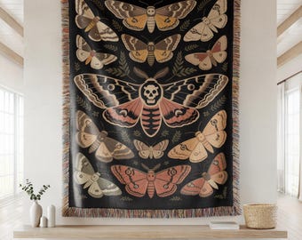 Manta tejida con estampado de polillas, manta vintage gótica con insectos, regalo acogedor para la decoración del hogar.
