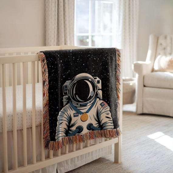 Personalized Astronaut Baby Blanket, Outer Space Nursery Decor