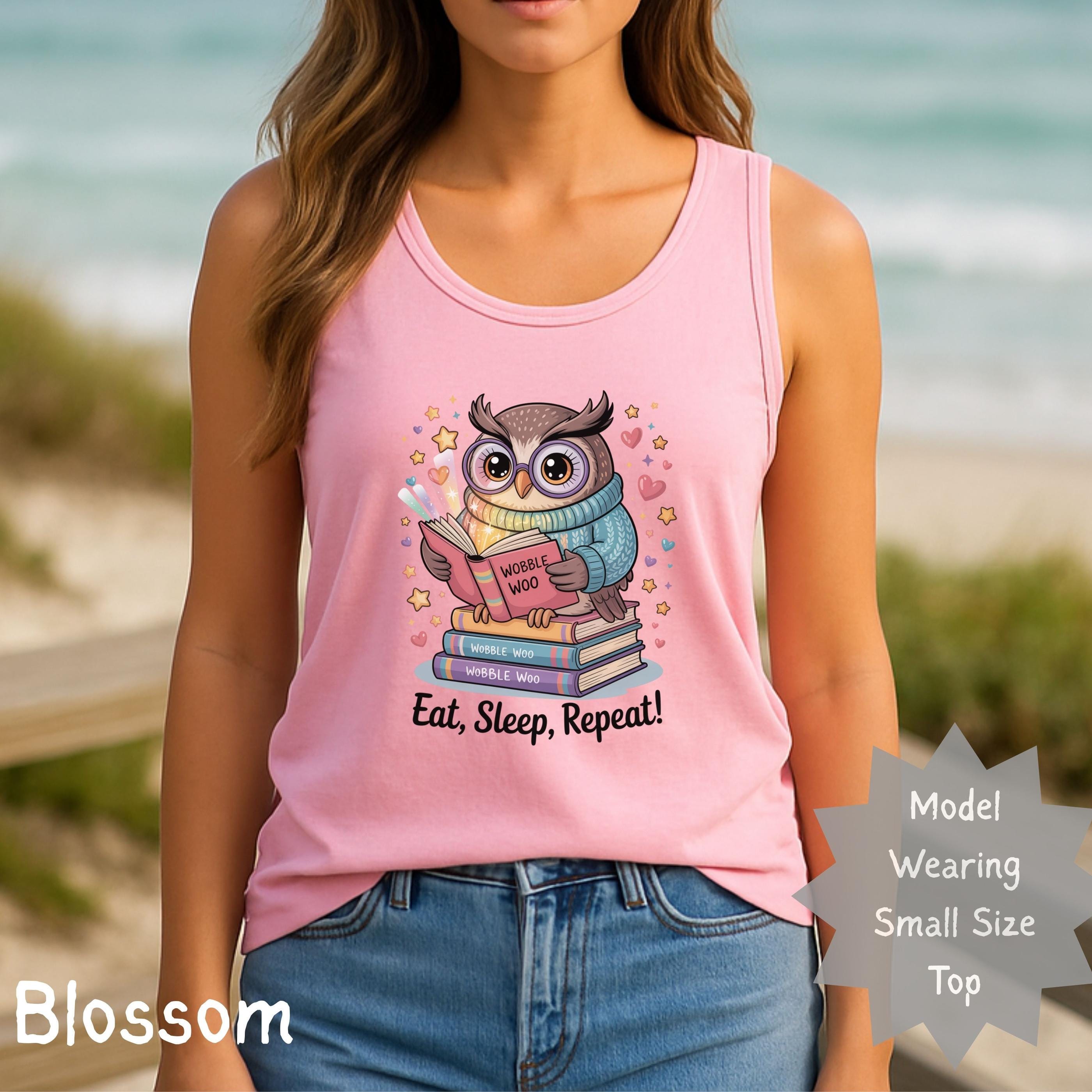 Eat Sleep Read Repeat tanktop, owl reading design, book lover gift, cozy bibliophile apparel, cute o