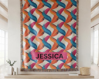 Personalized Abstract Woven Blanket, Vibrant Throw, Elegant Home Decor