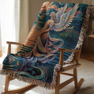 Manta tecida com anjo celestial, arte divina fantástica, presente de decoração espiritual para casa imagem 4
