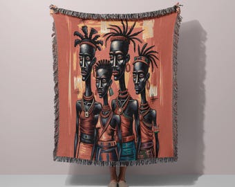 Woven Blanket, Bold Modern Figure Art Throw, Artistic Home Decor, 100% Cotton