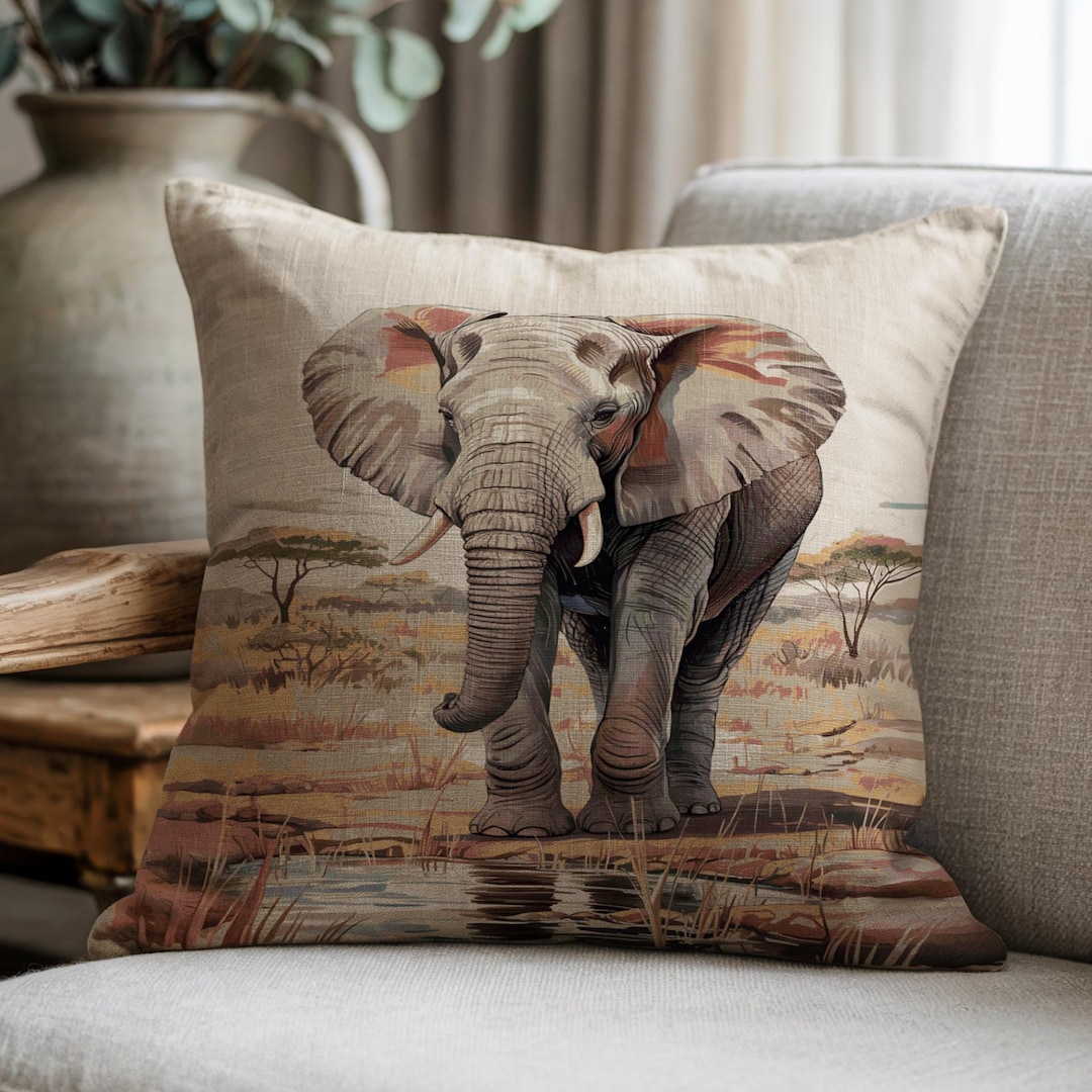 Elephant Woven Throw Pillow Safari Wildlife Decor Accent Cushion Gift ...