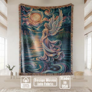Manta tecida com anjo celestial, arte divina fantástica, presente de decoração espiritual para casa imagem 2