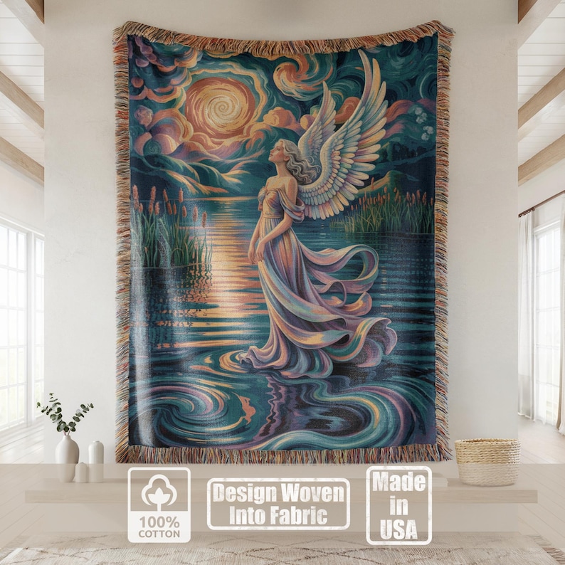 Manta tecida com anjo celestial, arte divina fantástica, presente de decoração espiritual para casa imagem 2