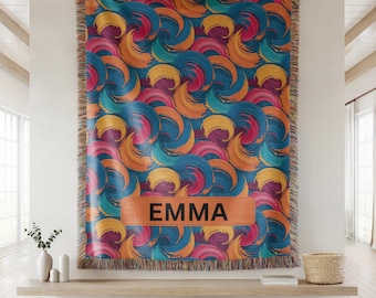 Personalized Abstract Swirl Woven Blanket, Colorful Art Throw
