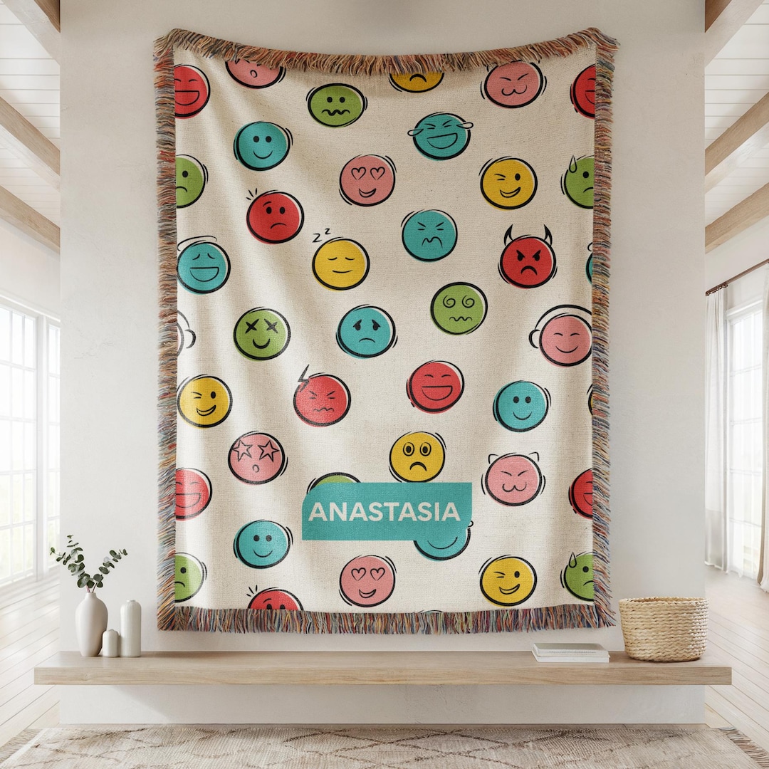 Personalized Smiley Baby Blanket, Colorful Happy Face Pattern