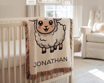Manta de bebé personalizada con oveja, adorable manta tejida para la habitación del bebé con diseño de corderito, regalo infantil con nombre personalizado, suave y acogedor recuerdo para niños pequeños, manta de seguridad