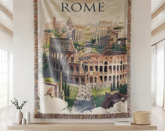Manta tejida con paisaje urbano de Roma, manta con arte del Coliseo, acogedor regalo de decoración para el hogar inspirado en viajes, almohadas y mantas.