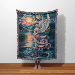 Manta tecida com anjo celestial, arte divina fantástica, presente de decoração espiritual para casa imagem 1