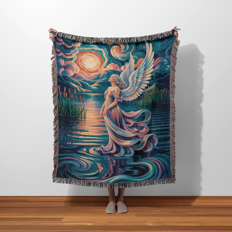 Manta tecida com anjo celestial, arte divina fantástica, presente de decoração espiritual para casa imagem 1