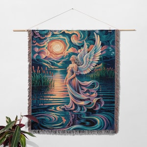 Manta tecida com anjo celestial, arte divina fantástica, presente de decoração espiritual para casa imagem 6