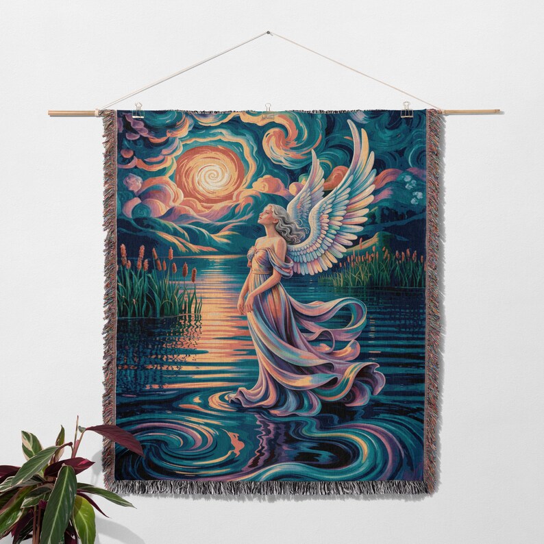 Manta tecida com anjo celestial, arte divina fantástica, presente de decoração espiritual para casa imagem 6
