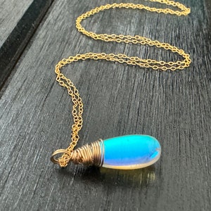 Aura Quartz Teardrop Pendant Necklace: 14k Gold Filled Wire Wrap