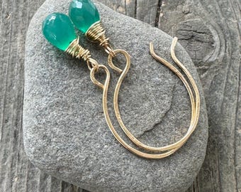Emerald Green Onyx Earrings: 14k Gold Filled Gemstone Drops