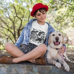 Springtime Rodents | Block Print Style | Rat Lover | Cottagecore T-shirt