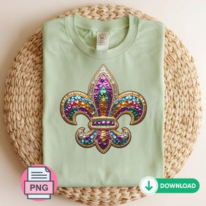 Mardi Gras Fleur de Lis Png, faux Sequin Glitter Png, Mardi Gras Design png, Sublimation Digital Download