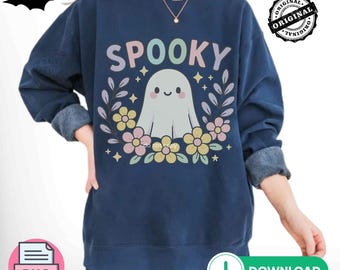 Cute Spooky Ghost png, Fall Floral Ghost png, Girly Halloween Shirt, Ghost Shirt Png, Sublimation