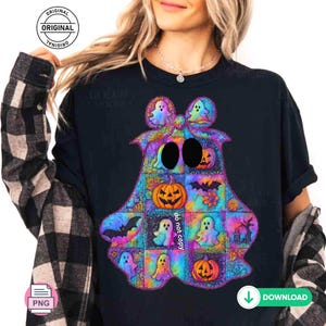faux Quilted Spooky Ghost PNG - Preppy Halloween Sublimationsdesign (Digitaler Download)