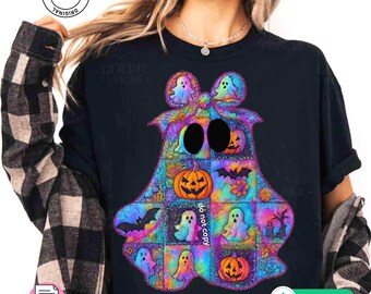 faux Quilted Spooky Ghost PNG: Preppy Halloween Sublimation Design (Digital Download)