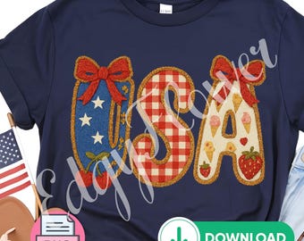 America 250th Shirt Design, faux Yarn Embroidery Glitter USA PNG:  (Digital Download