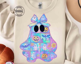 faux Quilted Ghost PNG: Preppy Halloween Sublimation Design (Digital Download)