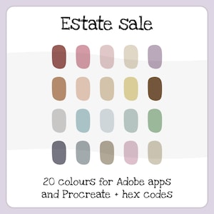 Estate sale, a colour palette of 20 swatches in neutral tones for Adobe apps, and Procreate - includes hex codes (digital download)